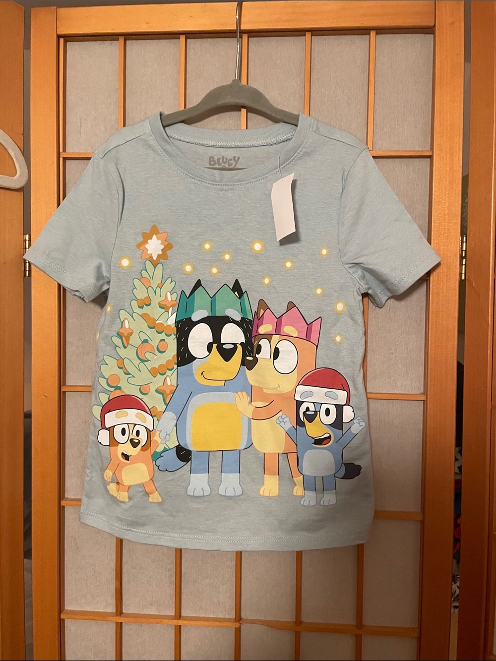 Bluey Family Holiday Graphic Tee Size 5T Old Navy Light Blue T- Shirt Christmas